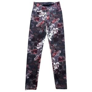 Balance Collection Womens Floral Striped High Waisted Leggings Purple BLL1126T M